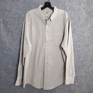 TravelSmith Mens Size 2XL Brown Button Up Shirt Long Sleeve Cotton Solid Vintage